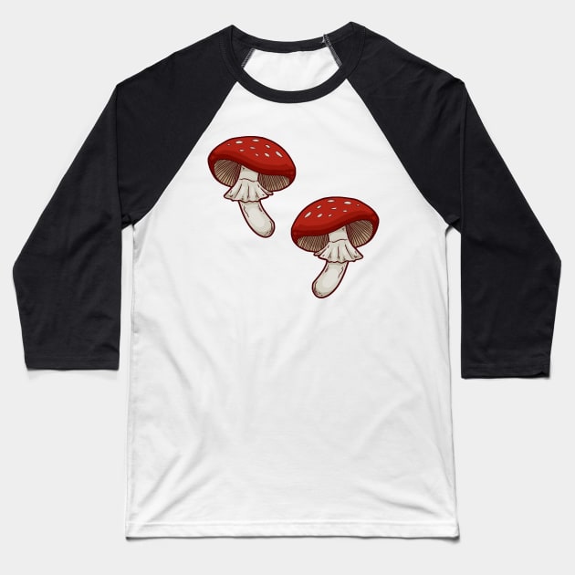Toadstool Mushroom Fungi Repeating Pattern Baseball T-Shirt by alinabeska